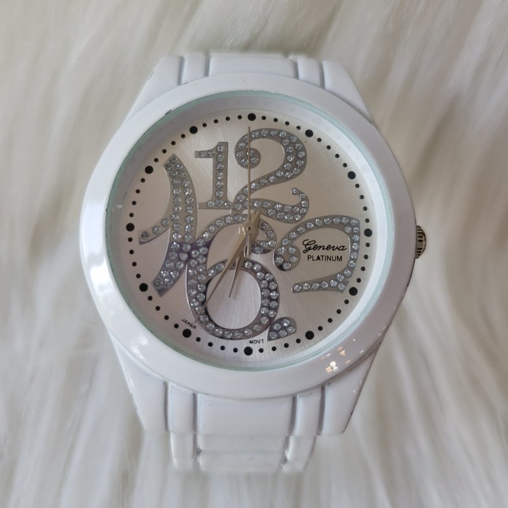 Geneva Platinum Brand White Cuff Bracelet Watch